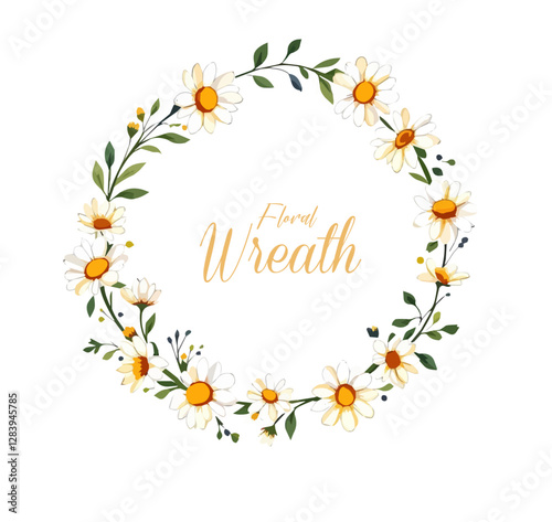 Watercolor Spring Wreath, Floral Wreath Clipart Watercolor, daisies flowers Wreath