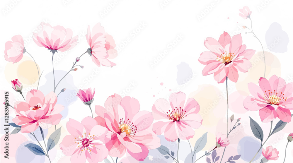 Watercolor pink Flowers and branches seamless pattern. Watercolor pink Flowers and branches seamless pattern.