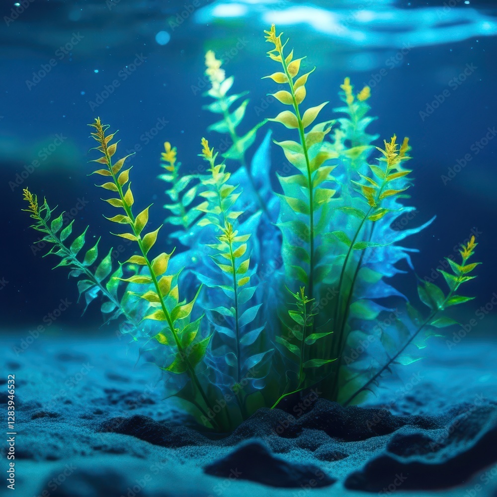 Obraz premium Bunch of green plants are in a blue ocean