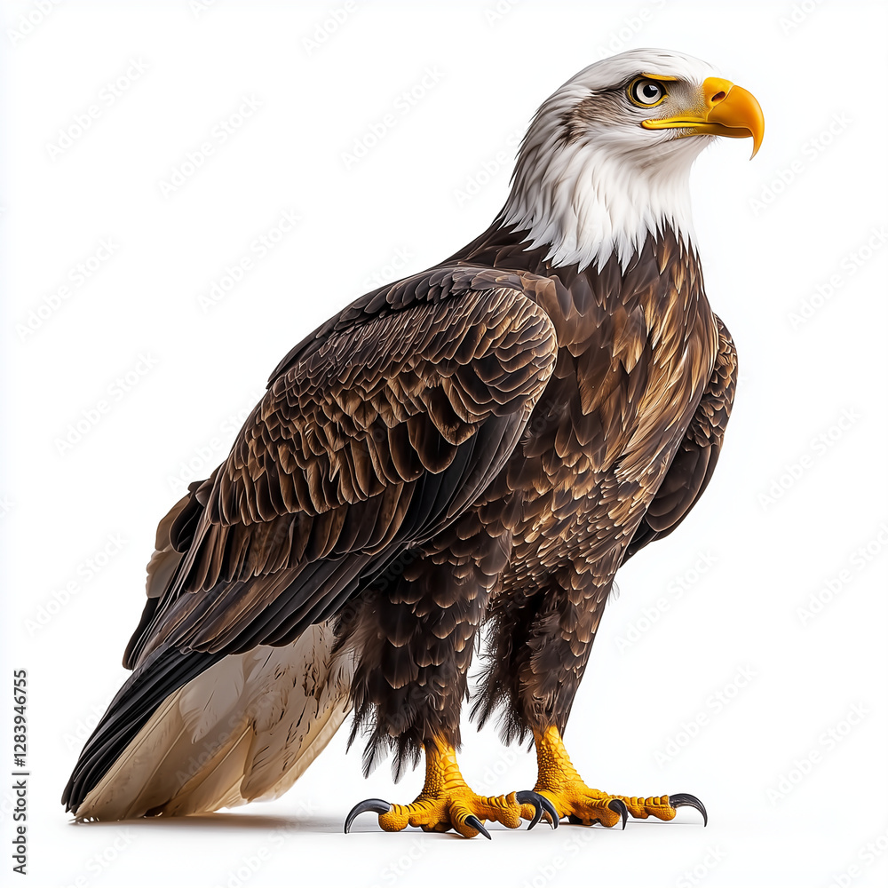 Obraz premium Side view standing eagle isolated on white background - Generative AI