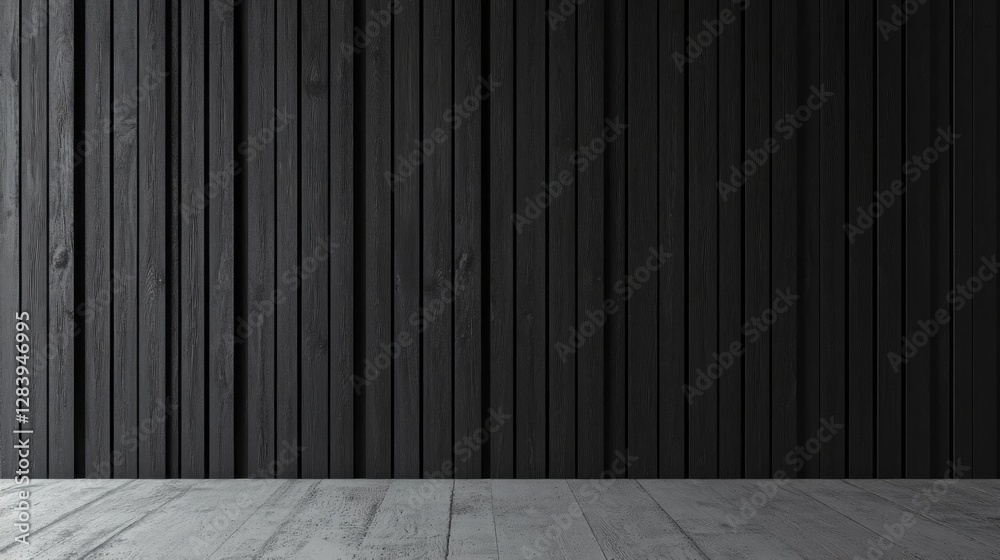 This blank black wooden wall panel exudes sophistication, showcasing vertical lines against a rich, dark background, ideal for modern art presentations or stylish interior decor This blank black wooden wall panel exudes sophistication, showcasing vertical lines against a rich, dark background, ideal for modern art presentations or stylish interior decor