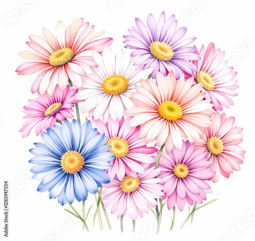 Botanical flower daisies watercolor bouquet elegance blooming, daisies bouquet