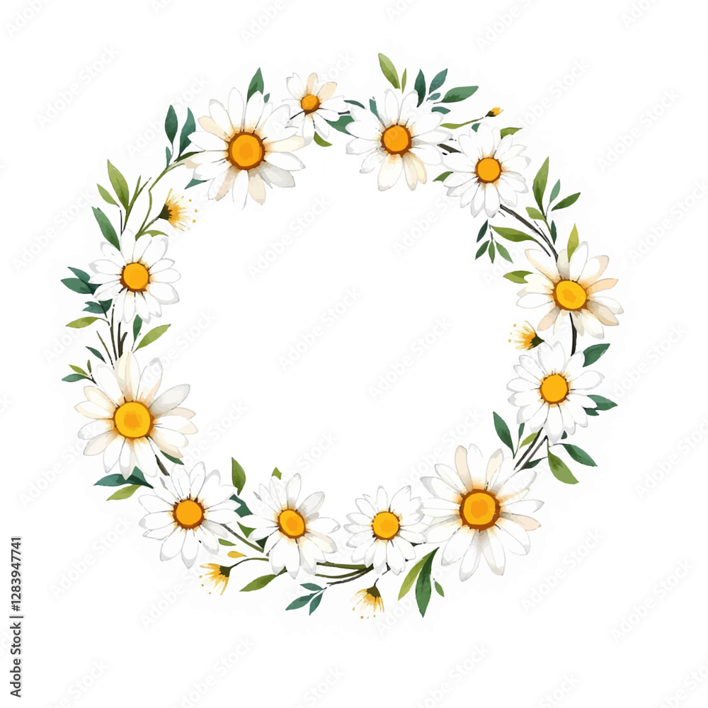 Obraz premium Watercolor Spring Wreath, Floral Wreath Clipart Watercolor, daisies flowers Wreath