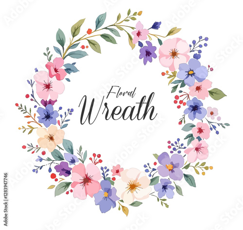 Watercolor Floral Wreath, Wreath Clipart Watercolor, Pastel Pink Flowers Wedding Clipart Wild Floral Clipart