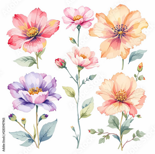 Abstract Flowers Clipart, Dried Flowers, Printable Watercolor clipart,