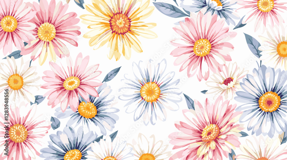 Abstract Watercolor white daisies with a yellow on a white background. Background, pattern Abstract Watercolor white daisies with a yellow on a white background. Background, pattern