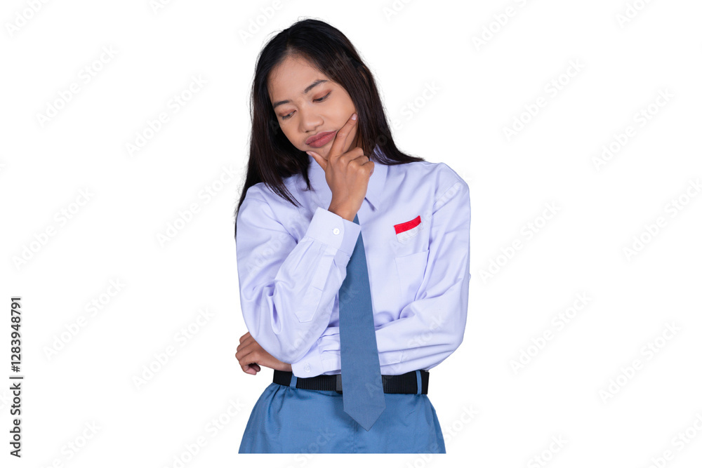 Indonesian Female High School Student in Uniform Thinking or Confused Isolated Transparent Indonesian Female High School Student in Uniform Thinking or Confused Isolated Transparent