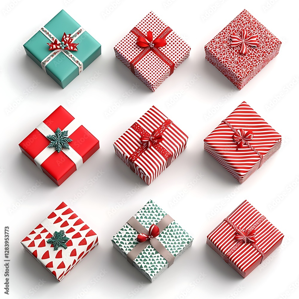 Obraz premium Colorful Gift Boxes Arranged in a Nine-Patch Display for Celebratory Occasions and Festive Events