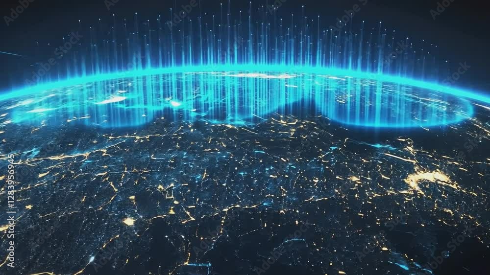 Digital Frontier: The world is enshrouded in a stunning network of data, showcasing the power of the digital revolution