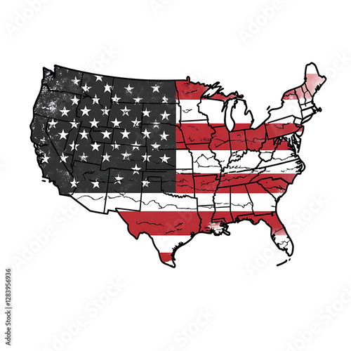 United States of America flag on white background.