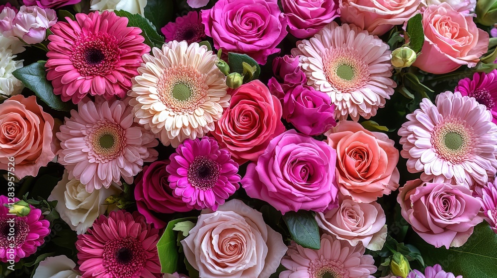 Vibrant bunch of colorful flowers in a beautiful arrangement displaying nature's splendor