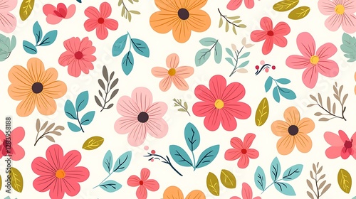 Wallpaper Mural Vibrant Floral Pattern with Colorful Flowers and Leaves on Cream Background for Design and Decoration Torontodigital.ca