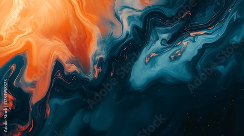Beautiful abstract painting showing a vibrant mixture of colors in fluid motions
