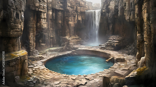 ancient circular ruins blue pool