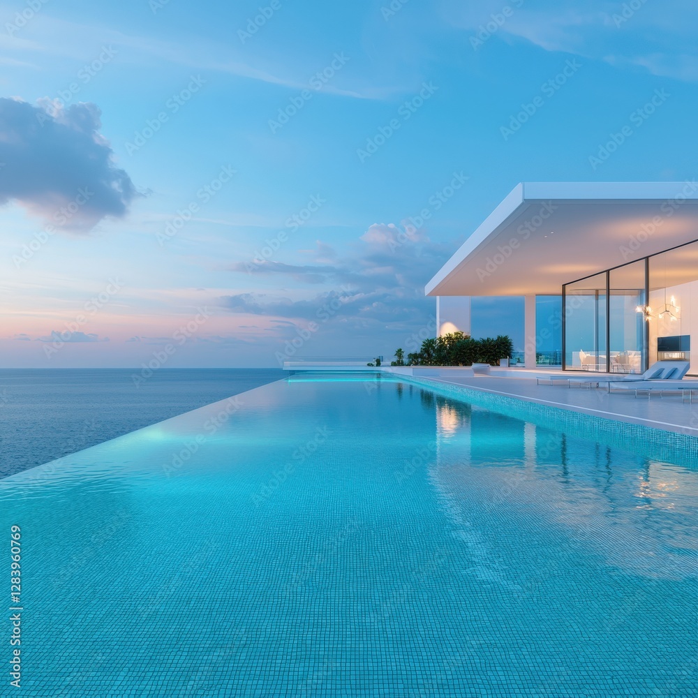 Modern Villa with Infinity Pool by the Ocean,holiday summer 2025 concept Modern Villa with Infinity Pool by the Ocean,holiday summer 2025 concept