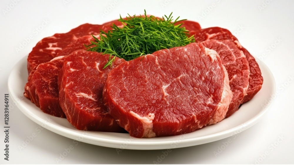 Gourmet style beef with finely chopped chervil culinary kitchen food photography bright environment close-up view Gourmet style beef with finely chopped chervil culinary kitchen food photography bright environment close-up view