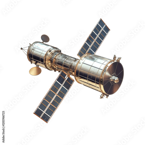 Detailed 3D rendering of a space station with solar panels png isolated on transparent background