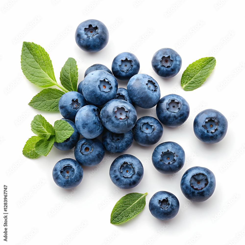 fresh and vibrant blueberries isolated on a clean white background, showcasing their rich color and natural texture fresh and vibrant blueberries isolated on a clean white background, showcasing their rich color and natural texture