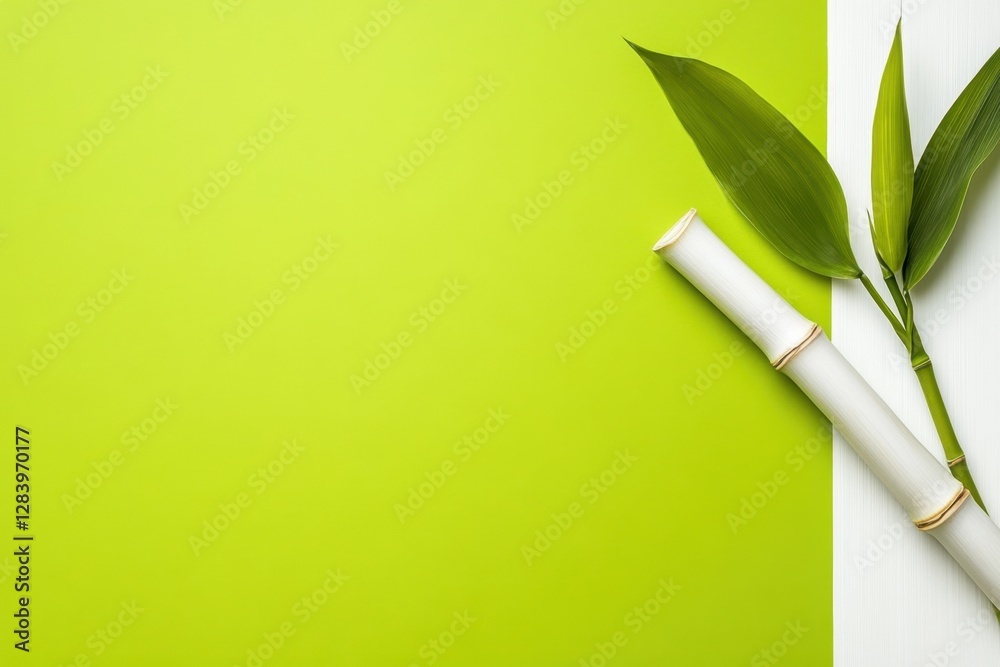 Fototapeta premium Bamboo leaves on vibrant green background