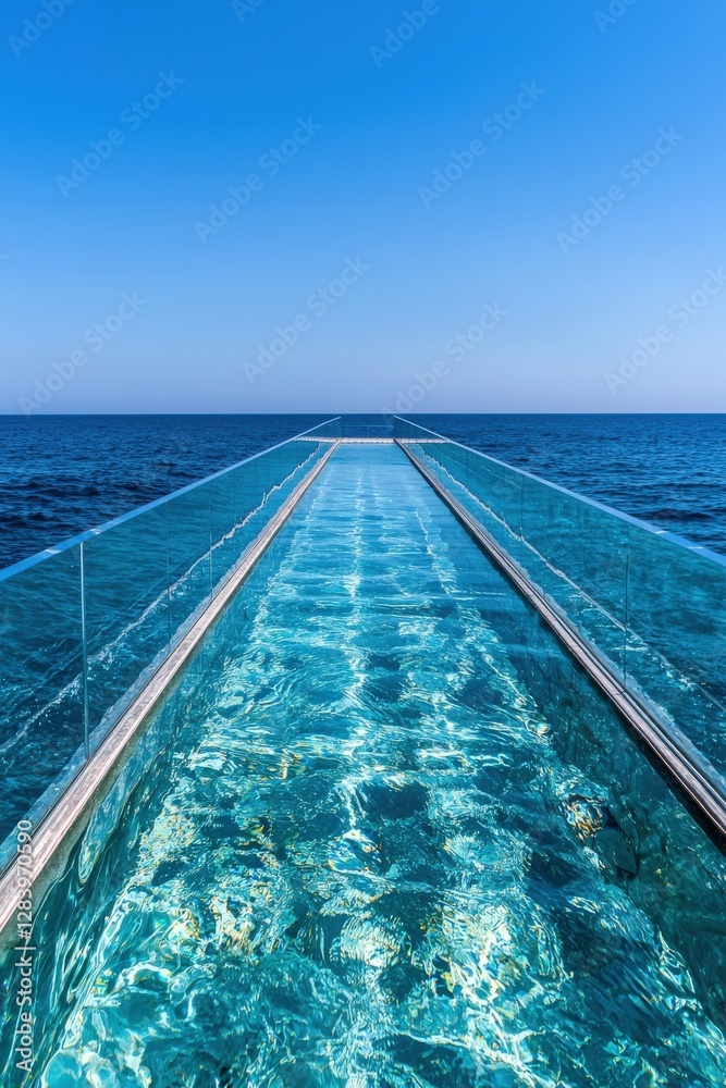 Obraz premium Tranquil Infinity Pool Overlooking Open Ocean,holiday summer 2025 concept