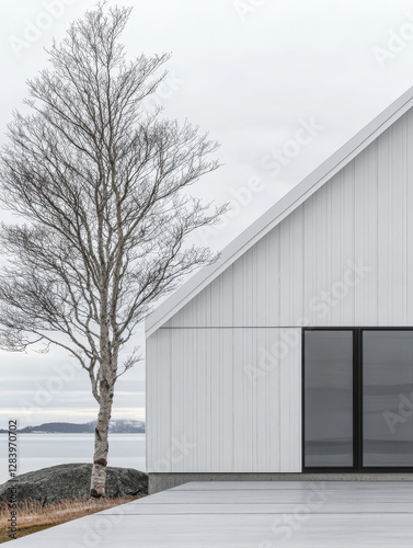 Wallpaper Mural Modern architecture blends with nature beside a calm water body at dusk Torontodigital.ca