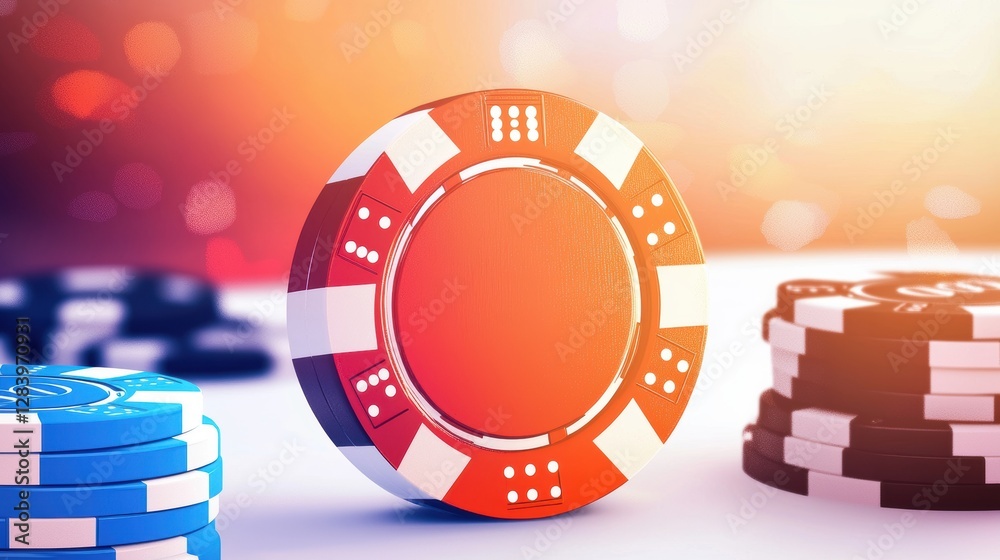 Vibrant poker chips in focus, capturing the excitement of a casino atmosphere. A perfect representation of gaming culture, thrill, and the camaraderie of the poker table. Vibrant poker chips in focus, capturing the excitement of a casino atmosphere. A perfect representation of gaming culture, thrill, and the camaraderie of the poker table.