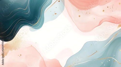 Abstract watercolor background of flowing colors and golden accents