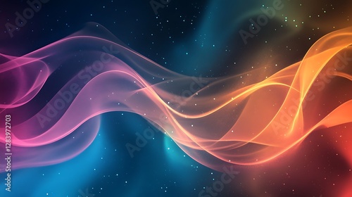 Colorful flowing energy waves with shimmering stars and a dark backdrop