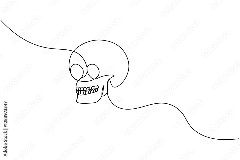Obraz premium Human skull continuous one line drawing and and minimalist style isolate outline vector illustration