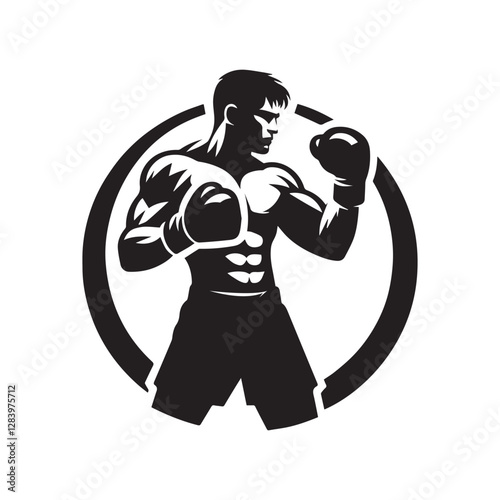 Boxing athlete masculine man silhouette isolated on transparent white background