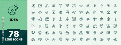 Idea minimal icon set. Icons innovation, grow, art, graph, creative, growth, learn, innovation, thinking, solution, electric. Thin icon design. Editable vector illustration.