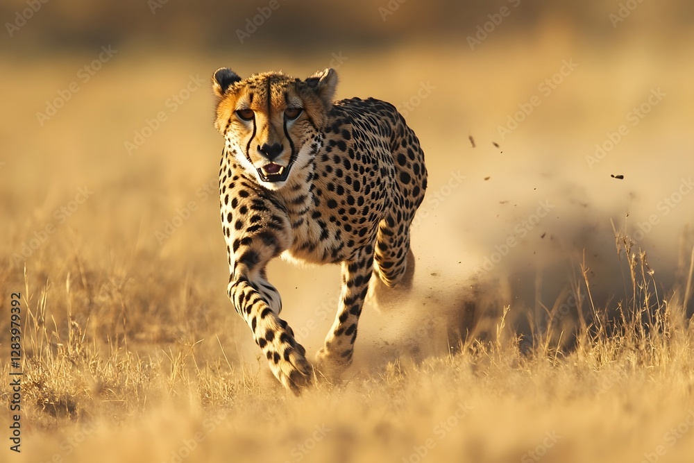 Cheetah Surging with Power Across Sun Dappled Savanna in Natural Documentary Style Cheetah Surging with Power Across Sun Dappled Savanna in Natural Documentary Style