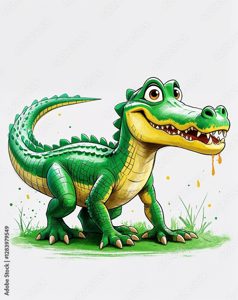 Obraz premium alligator child like drawing on a white background crayon art whimsical youthful hand drawn cartoon