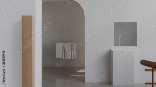 Modern interior design showcasing minimalism in a softly lit space