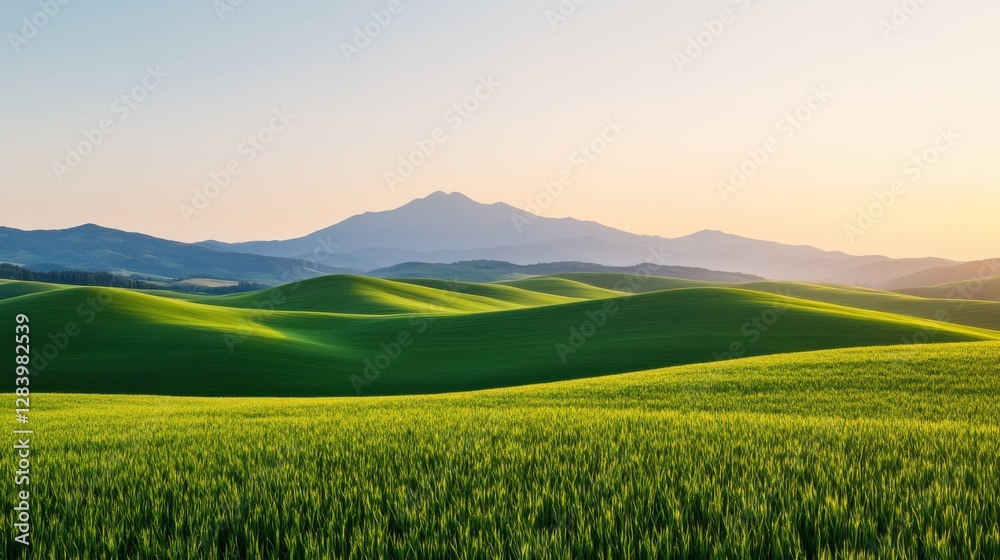 Fototapeta premium Misty sunrise over mountains serene rolling hills nature scene