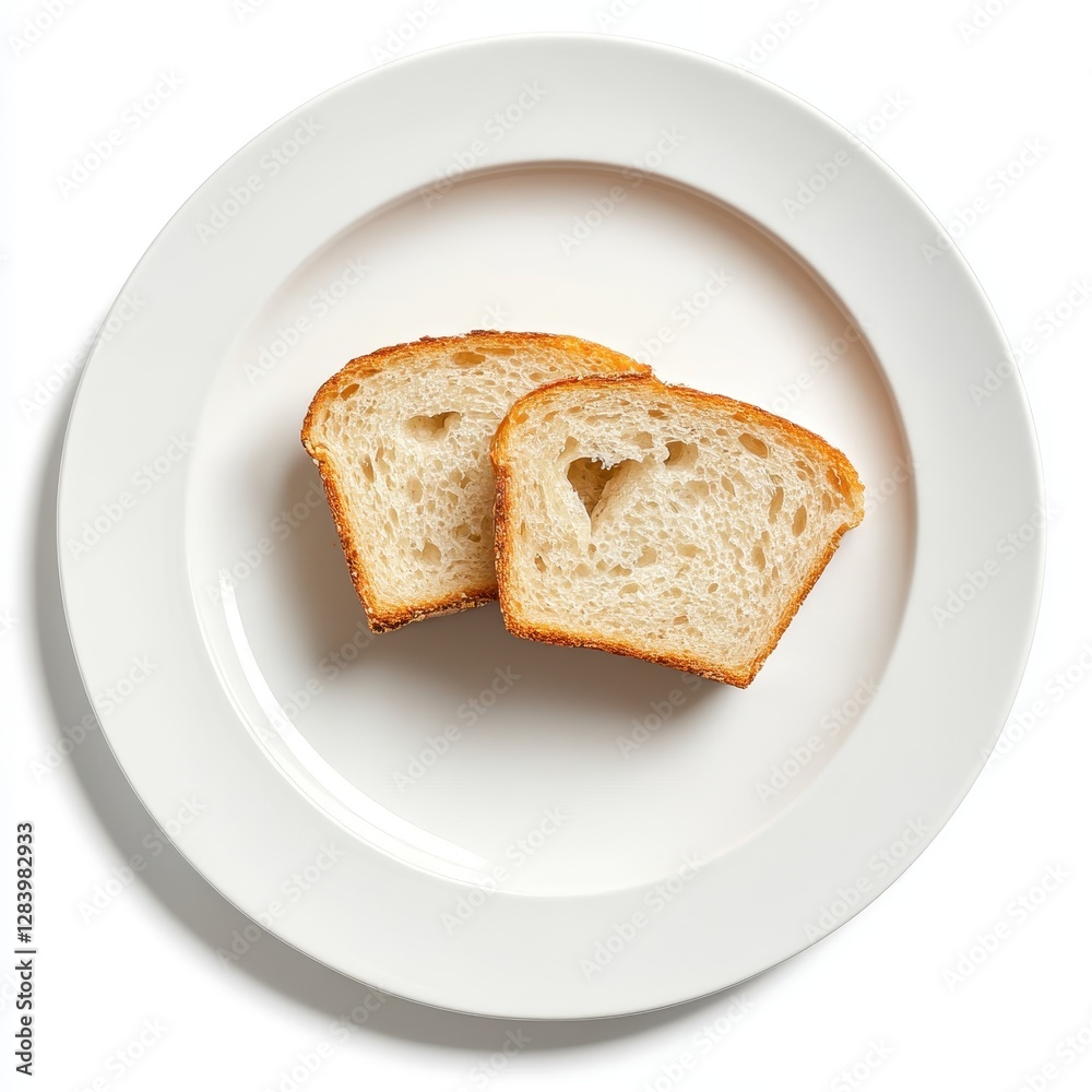 Freshly Baked Bread Slices on White Plate Isolated on White Background Freshly Baked Bread Slices on White Plate Isolated on White Background