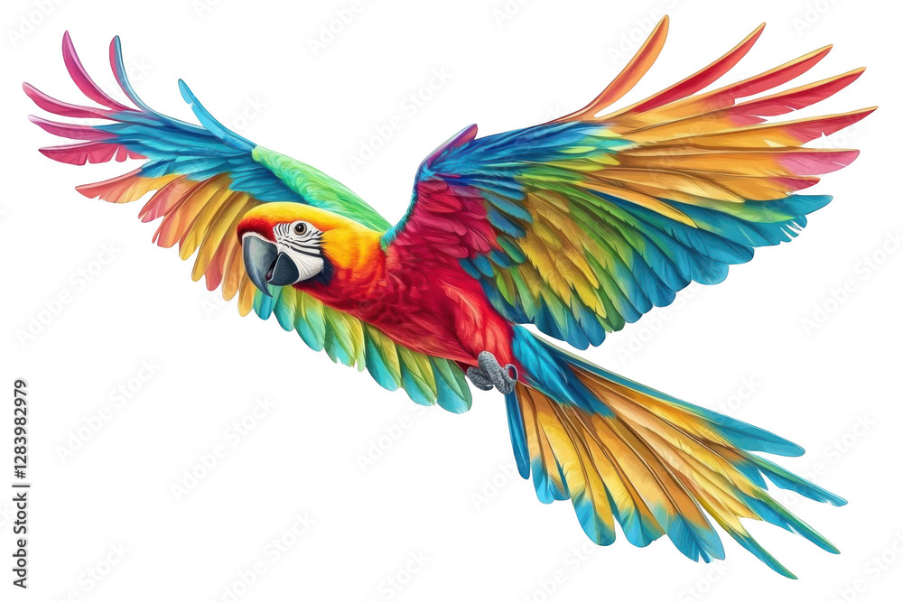 Obraz premium A Colorful Parrot Soars Through the Air, A Vision of Nature's Beauty