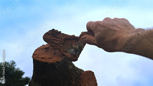 Schilderij op canvas Pose d'argile sur une coupe de branche de murier