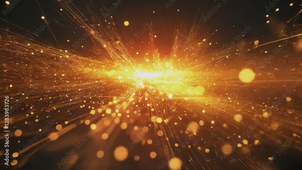 Cosmic Burst of Energy: A stunning depiction of raw energy erupting, with a central radiant source spewing out glowing particles and streams of light, evoking a sense of vastness.