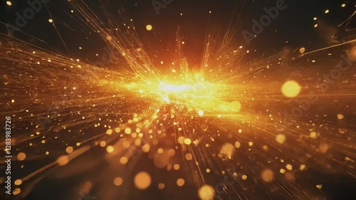 Cosmic Burst of Energy: A stunning depiction of raw energy erupting, with a central radiant source spewing out glowing particles and streams of light, evoking a sense of vastness.