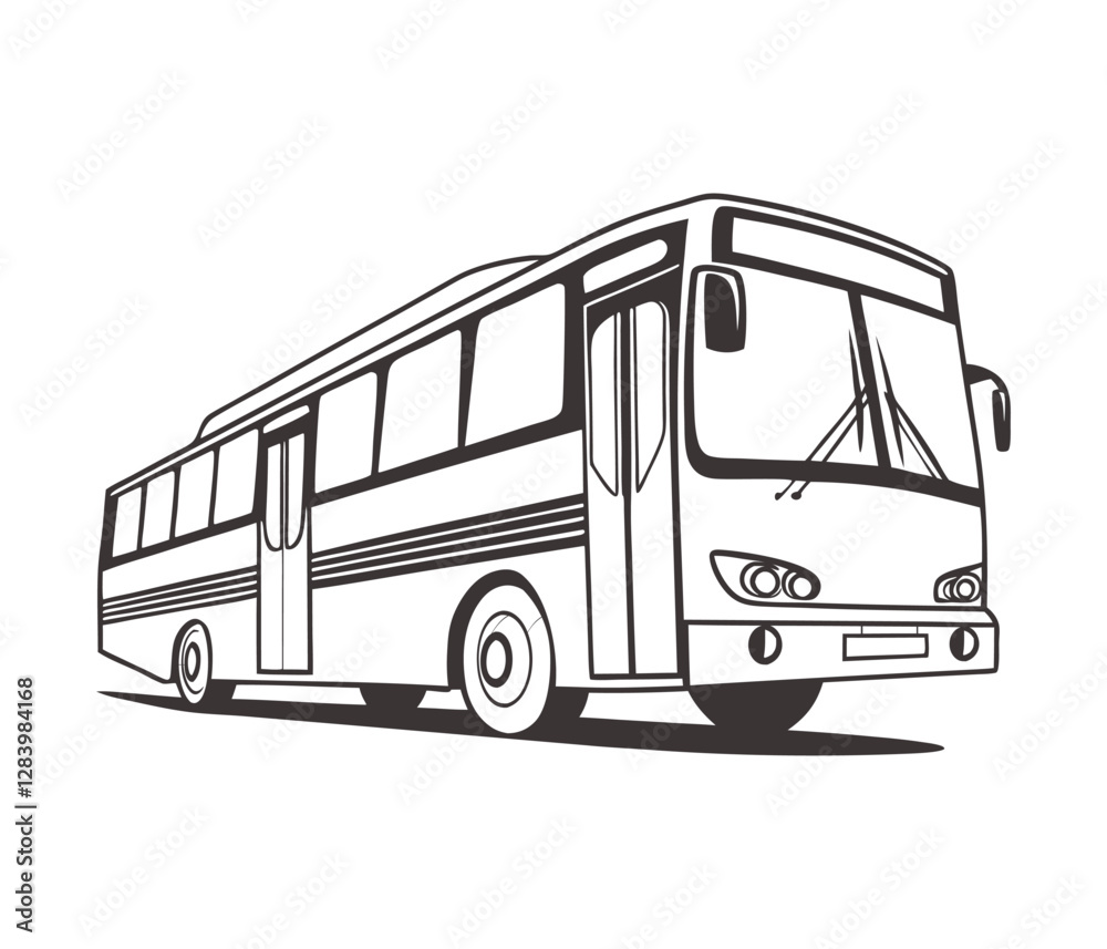 City bus track silhouette on white background. Vehicle icons set view from side, front, and back City bus track silhouette on white background. Vehicle icons set view from side, front, and back