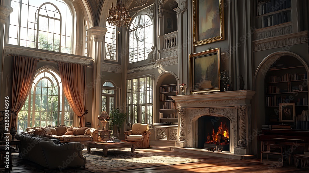 Fototapeta premium An eclectic stylish home with contemporary art and furniture image