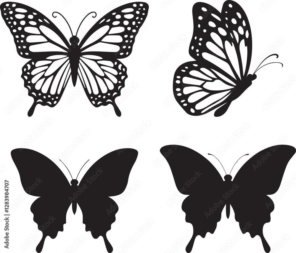 Obraz premium Graceful Butterfly Silhouettes Vector Set
