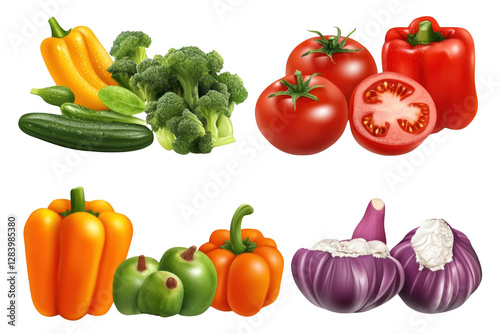 See Through Vegetables with Vibrant Colors, Showing the Inside of a Bell Pepper, Tomatoes, and Onions