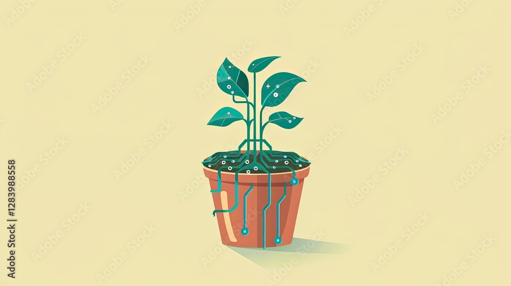 a digital plant growing out of a pot with green leaves a digital plant growing out of a pot with green leaves