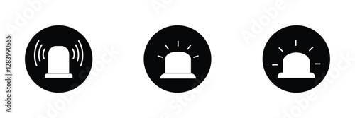 Emergency siren icon set collection in flat style. Ambulance, police light sign symbol