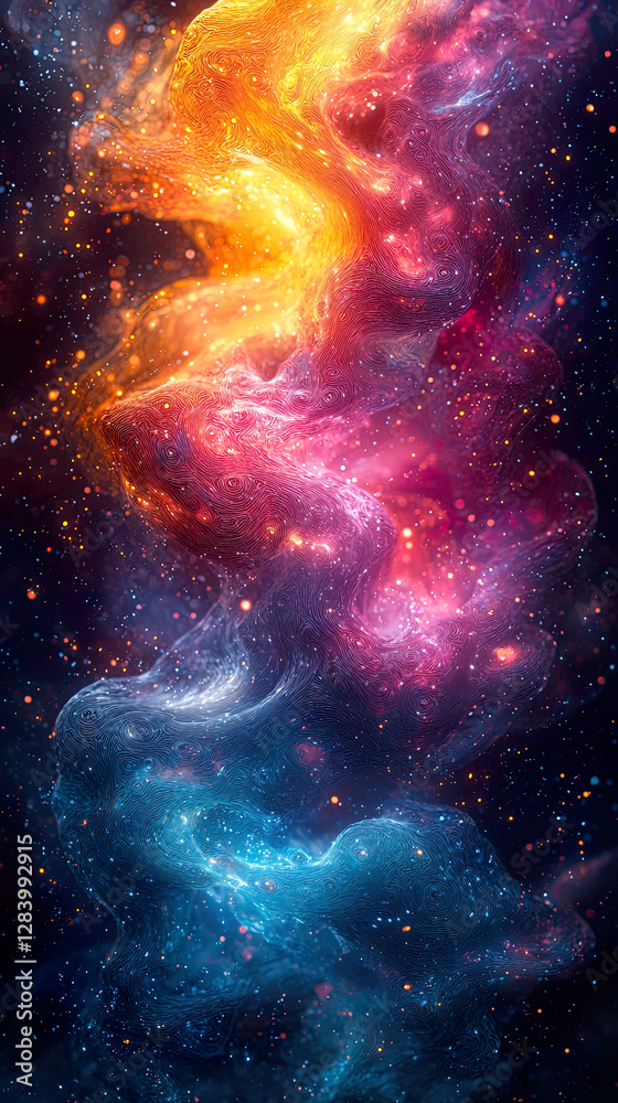 Obraz premium Chaotic Neon Fractal Patterns with Liquid Motion and Glowing Digital Brushstrokes in Abstract Design 