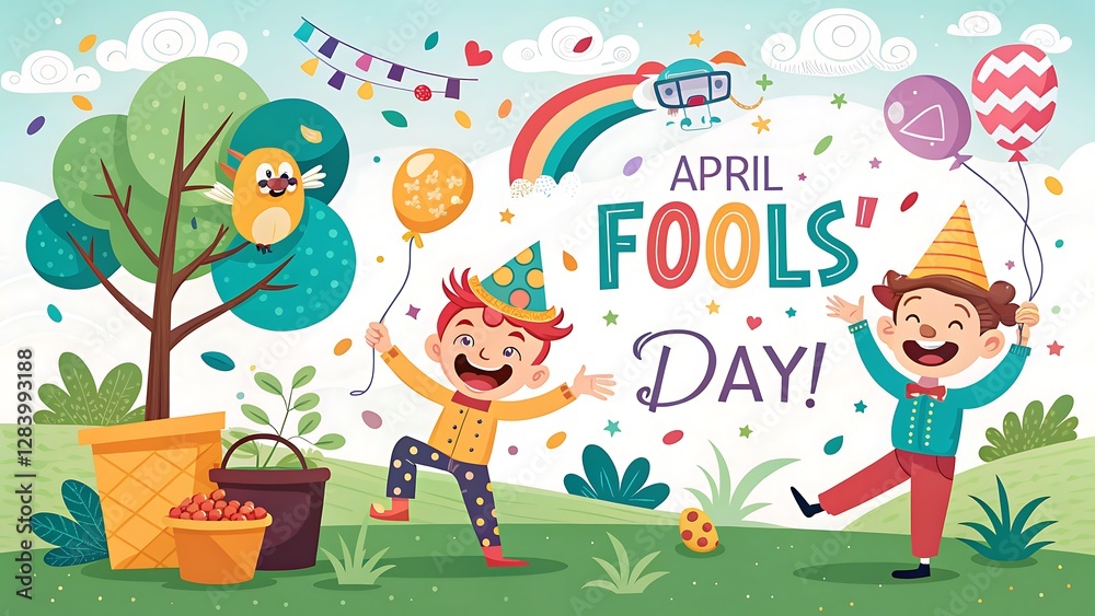 Obraz premium April Fools' Day, illustration Art, April Fools' Day Poster, Design, April Fools' Day Banner, Happy,