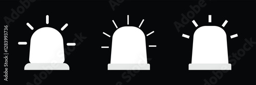 Emergency siren icon set collection in flat style. Ambulance, police light sign symbol