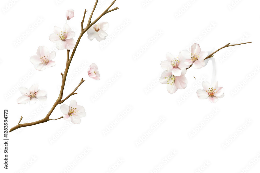 Delicate Cherry Blossoms Floating on a Black Background - A Transparent Object Display Delicate Cherry Blossoms Floating on a Black Background - A Transparent Object Display
